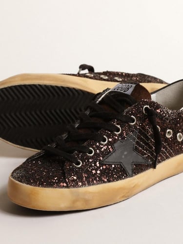 Super-Star in brown glitter with black leather sta...