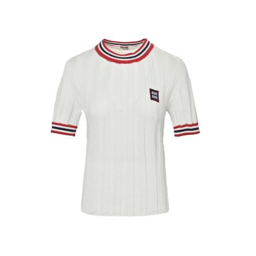 Miu Miu Logo-Appliqué Cashmere Top Beige