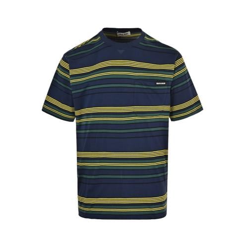 Miu Miu Striped Cotton T-Shirt Olive Green / White