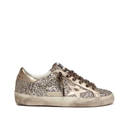 Super-Star sneakers in platinum-colored glitter wi...