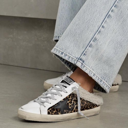 GOLDEN GOOSE Superstar Sabot shearling-lined distr...