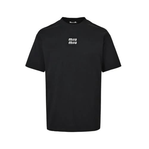 Miu Miu Logo Cotton T-Shirt Black