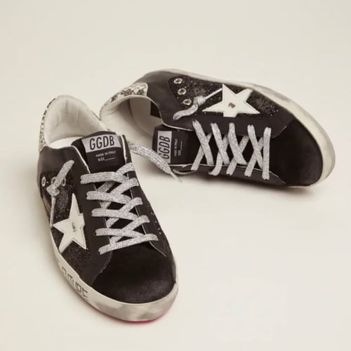 Super-Star sneakers with glitter and handwritten l...