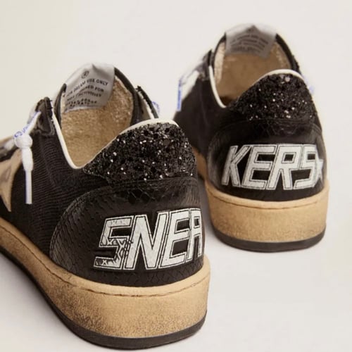 Black canvas Ball Star sneakers with platinum-colo...