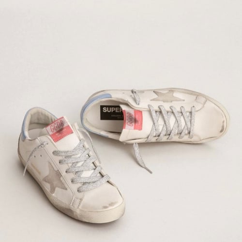 Super-Star sneakers with sky-blue laminated leathe...