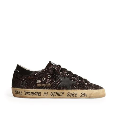 Super-Star in brown glitter with black leather sta...