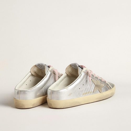 Super-Star Sabots in silver metallic leather with...