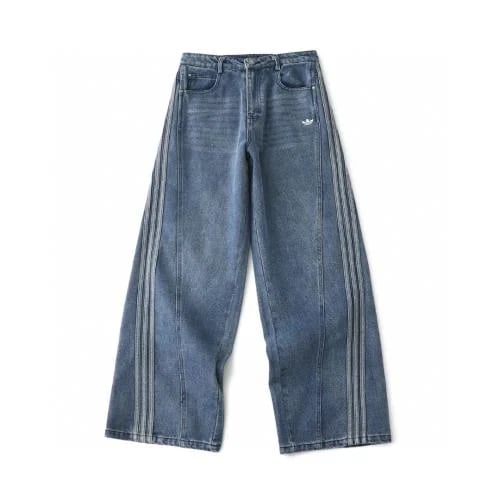 Adidas Wide Leg Denim Pants with Classic Side Stri...