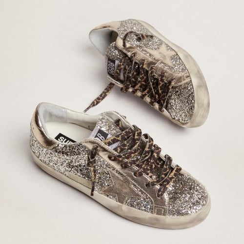Super-Star sneakers in platinum-colored glitter wi...