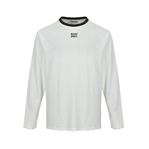 Miu Miu Long-Sleeved Cotton Jersey T-Shirt Red