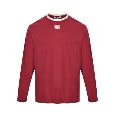 Miu Miu Long-Sleeved Cotton Jersey T-Shirt Red