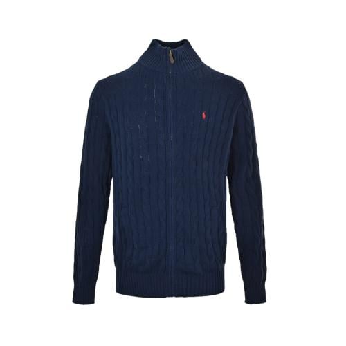 Polo Ralph Lauren Cable-Knit Cotton Full-Zip Sweater Grey
