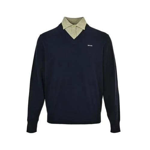 Miu Miu Wool and Cashmere Layered Sweater Navy Blu...