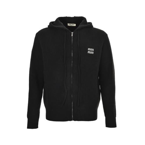Miu Miu Solid Zip-Up Hoodie Jacket Black