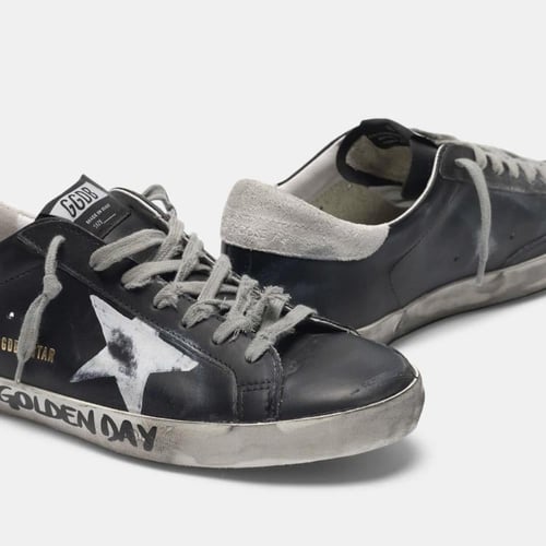 Black Super-Star sneakers with handwritten letteri...