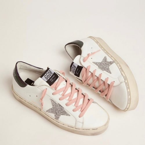 White Hi-Star sneakers with glittery star and pink...