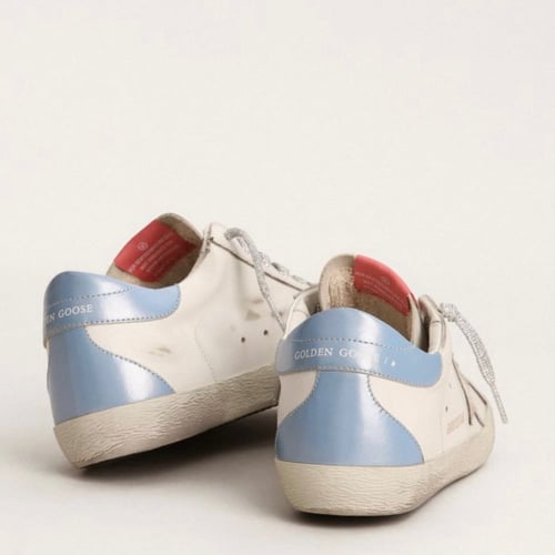 Super-Star sneakers with sky-blue laminated leathe...