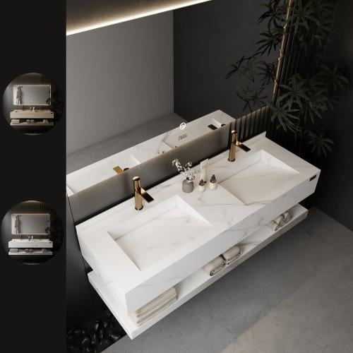 مغسلة ربورسلان ابيض لامع حوضين شلال - مقاسات متعدد...