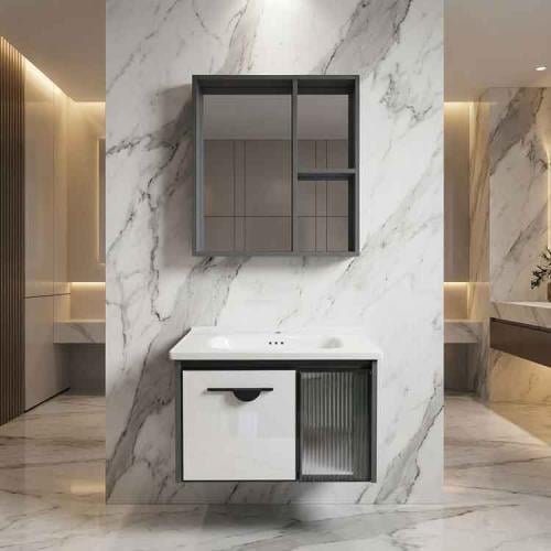 مغسلة ديكور المنيوم ابيض برمادي غامق - مقاسات متعد...