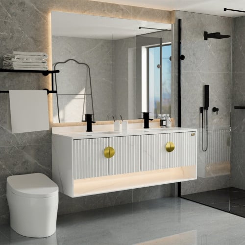 مغسلة ديكور مودرن مع مرايا مقاس 150 سم لون ابيض