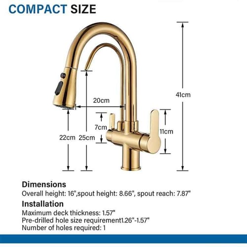 خلاط مجلى مطبخ ذهبي مع فلتر تحلية