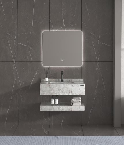 مغسلة بورسلان رمادي لامع مع مرايا ليد - مقاسات مخت...