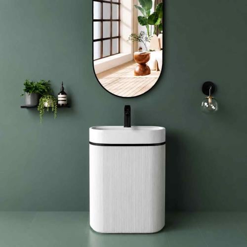 مغسلة عمودية حجر صناعي مودرن لون ابيض