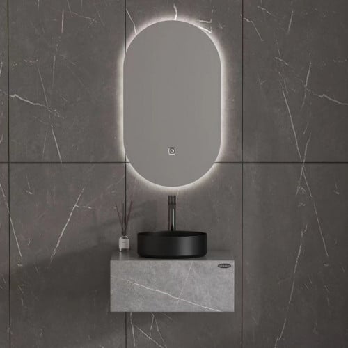 مغسلة مقاس 60 - 80 رخام صناعي رمادي مع مرايا ليد