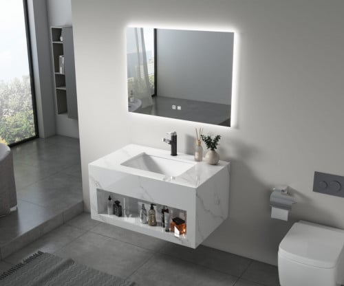 مغسلة موردن رخام صناعي ابيض مرخم مقاس 80 سم