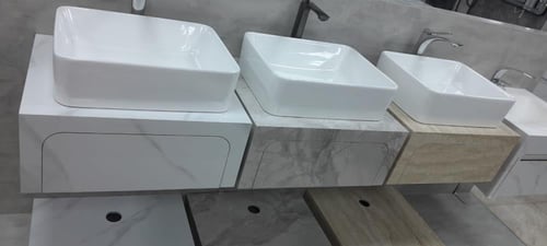 مغسله بورسلان مودرن حوض بارز مع درج رمادي مرخم - م...