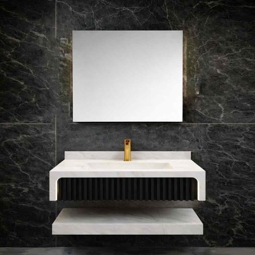 مغسله بورسلان مودرن ابيض بديكور اسود - مقاسات متعد...