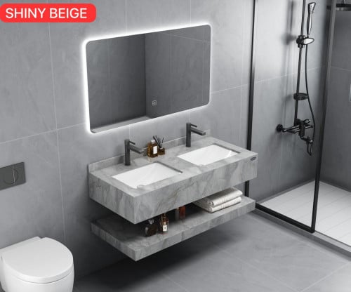 مغسلة مقاس 120 رخام صناعي رمادي لامع مع مرايا ليد