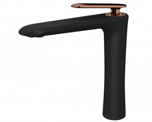 خلاط مغسلة طويل اسود بيد روز قولد من برونزو