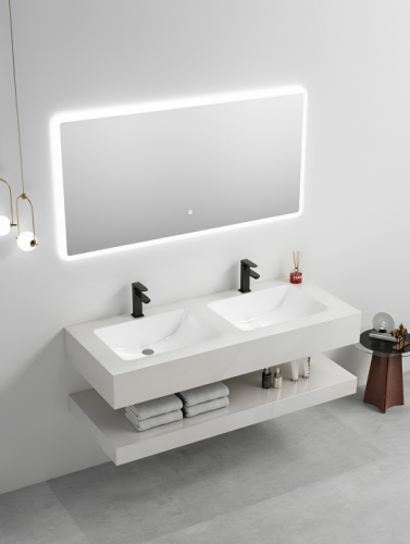 مغسلة موردن رخام حوضين صناعي بيج مقاس 120 سم