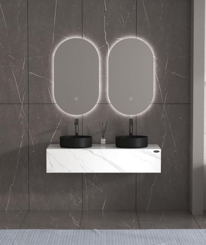 مغسلة مقاس 120 سم رخام صناعي ابيض مع مرايا ليد