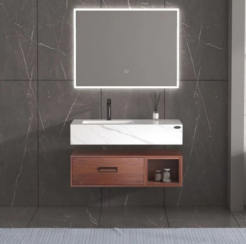 مغسلة مقاس 80 رخام صناعي ابيض مع دولاب