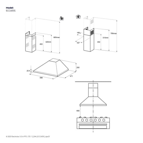الكترولوكس شفاط مدخنة تقليدي مدمج 60 سم 4 سرعات -ا...