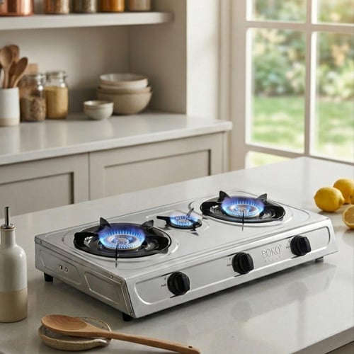 موقد غاز BOKO ثلاثي الشعلة ستانلس ستيل شعلات حديد...