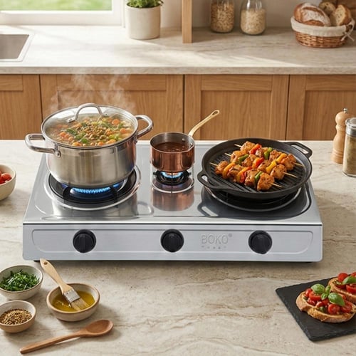 موقد غاز BOKO ثلاثي الشعلة ستانلس ستيل شعلات حديد...