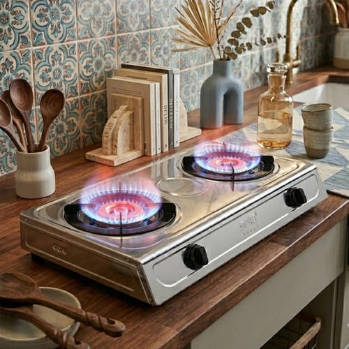 موقد غاز BOKO مزدوج الشعلة ستانلس ستيل إشعال ذاتي...