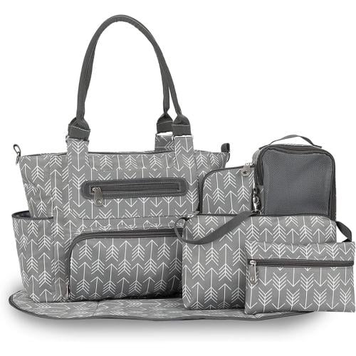 مجموعة شنط حفاضات 6 قطع مع خطافات لعربة الأطفال وس...