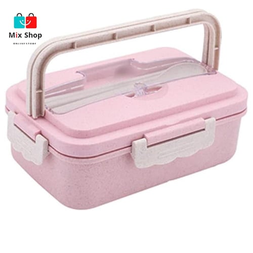 علبة غذاء مكونة من ثلاثة أقسام مع حامل مدمج لسهولة...