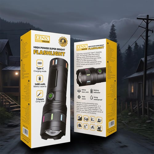 كشاف DENX DX2336 قوي بسطوع 1500 لومن وبطارية 5400m...