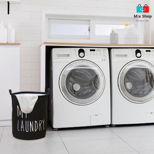 سلة غسيل ملابس بمقابض قابلة للطي مع رباط لتخزين ال...