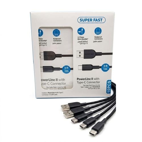 كابل شحن Type-C سريع PowerLine II متين مقاوم للثني...