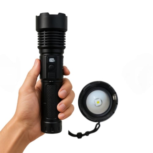 مصباح يدوي قوي مزدوج الإضاءة مع تكبير وفلاش وباور...