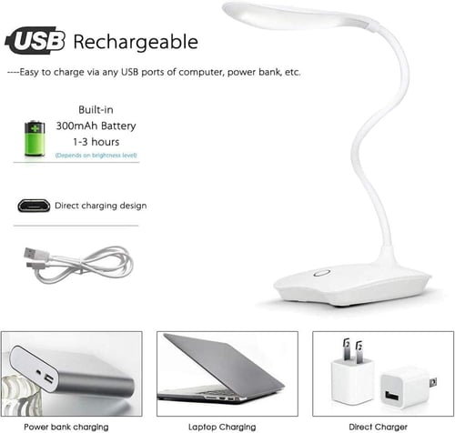 مصباح طاولة LED أبيض خفيف قابل لإعادة الشحن عبر US...