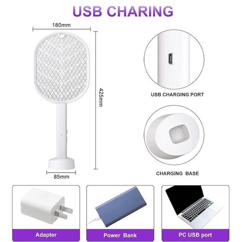 مضرب ناموس كهربائي 2700 فولت بشحن USB وشبكة ثلاثية...