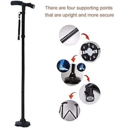 عصا المشي القابلة للطي مع ضوء LED لكبار السن