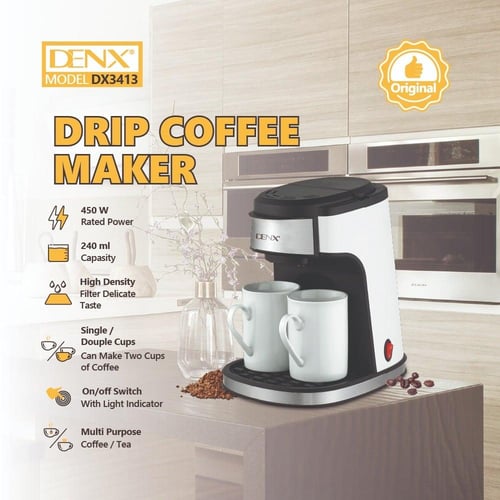 ماكينة قهوة DENX DX3413 بالتنقيط 450 واط، فلتر دائ...